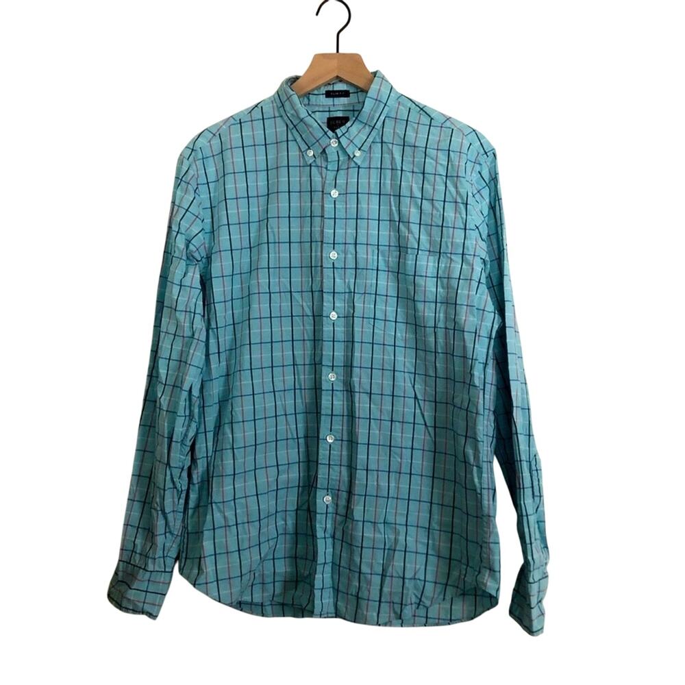 J. Crew Men's Slim Fit Flex Stretch Blue Plaid Button Down Shirt
